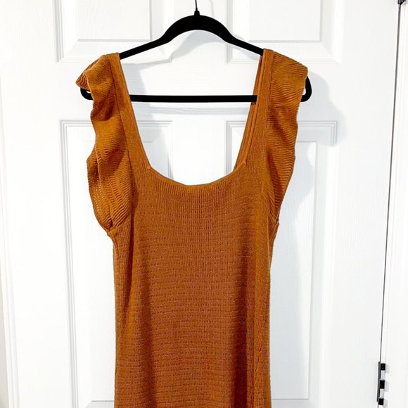 NWT Revolve House of Harlow 1960 Midi Knit Brown Sweater Dress w/ Ruffles -  M - Picture 6 of 7